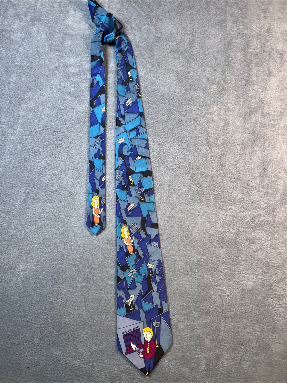 The Beatles Blue Geometric Cartoon Novelty Tie